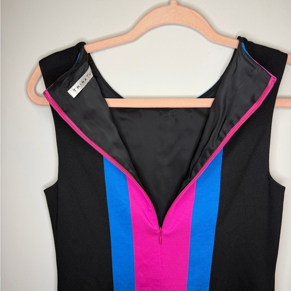 Trina Turk Colorblock Sheath Dress Pink Blue Black Sleeveless Stretch Small - Picture 8 of 13